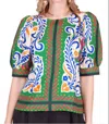 Jade Short Sleeve Top In Artistic Scarf In Green