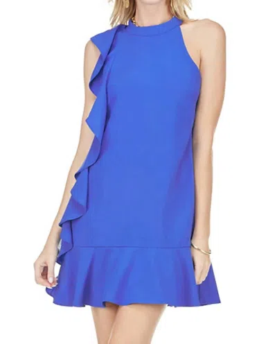 Jade Side Ruffles Mini Dress In Blue
