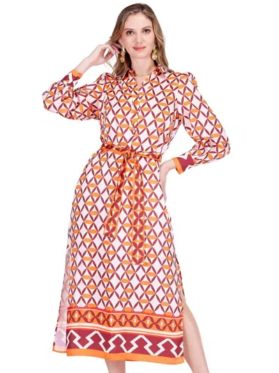 Jade Split Collar Maxi Dress In Orange Multi