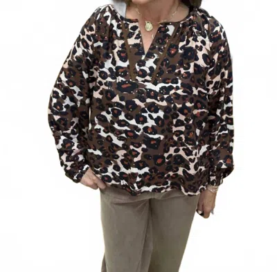 Jade Split Collar Peasant Top In Spiced Leopard In Orange