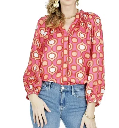 Jade Split Neck Blouse In Pink Geo In Multi
