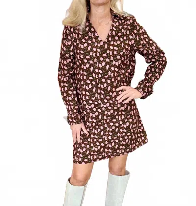 Jade Split Neck Collar Dress In Pink Petals In Multi