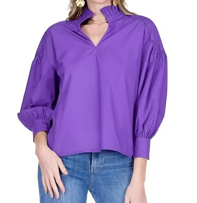 Jade Split Stand Collar Trim Top In Purple In Pink