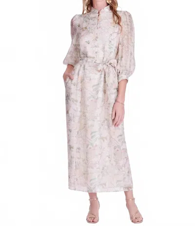 Jade Stand Collar A-line Midi Dress In Vintage Meadow In Neutral