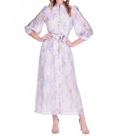 Jade Stand Collar A-line Midi Dress In Whispering Lilies In Purple