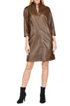 Jade Stand Collar Faux Leather Dress In Chocolate In Gold