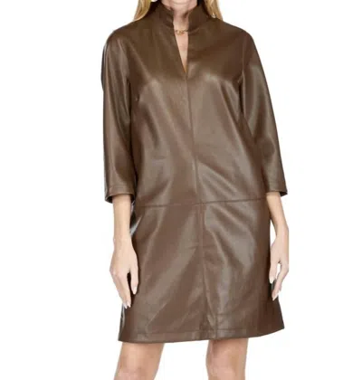 Jade Stand Collar Pleated Dress In Chocolate In Brown