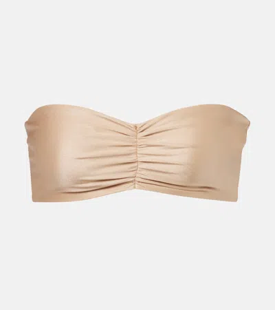 Jade Swim Ava Ruched Bikini Top In Beige