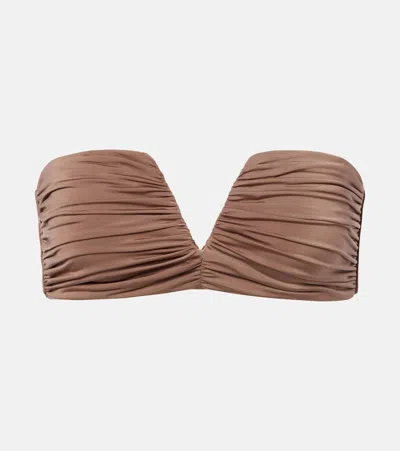 Jade Swim Clara Ruched Bandeau Bikini Top In Brown