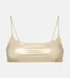 Jade Swim Hinge Metallic Bikini Top In Gold