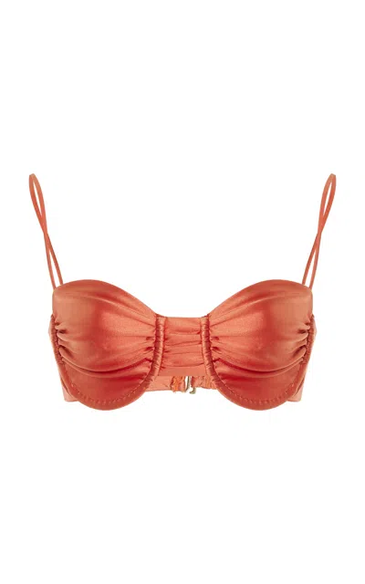 Jade Swim Mia Ruched Cupped Bikini Top In Orange