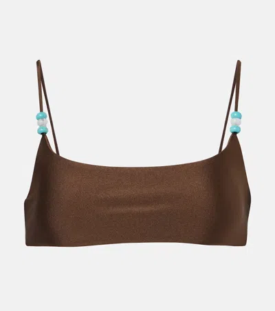 Jade Swim Muse Beaded Bikini Top In Brown