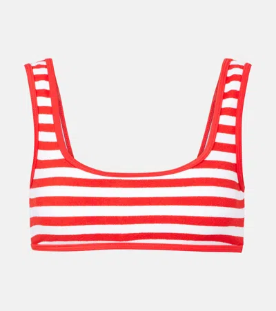 Jade Swim Rounded Edges Striped Bikini Top In Red