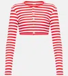 Jade Swim Striped Cropped Cardigan In Red