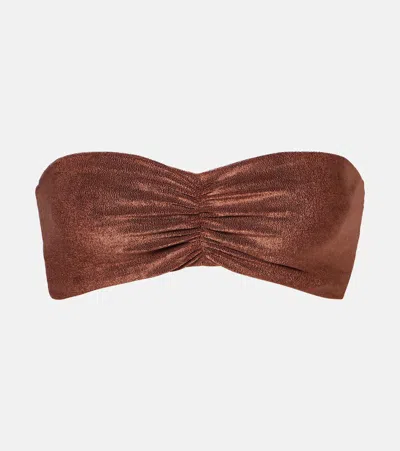 Jade Swim Terry Bandeau Bikini Top In Brown