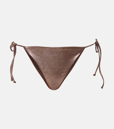 Jade Swim Ties Lamé Bikini Bottoms In Brown