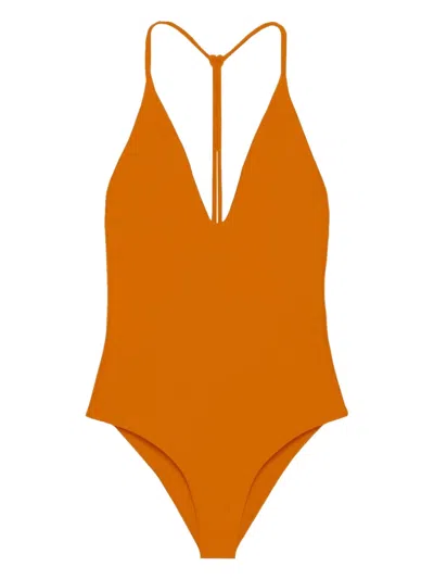 Jade Swim V-neck Strap Swimsuit In Orange