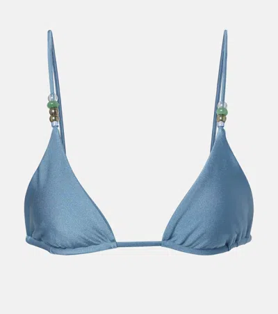 Jade Swim Via Beaded Bikini Top In Blue