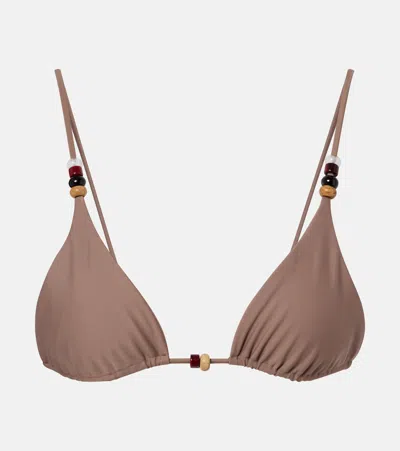 Jade Swim Via Beaded Bikini Top In Brown