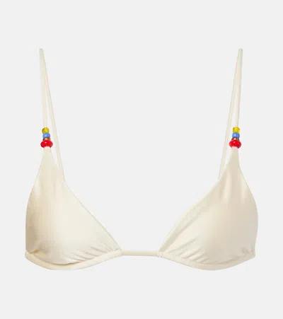 Jade Swim Via Beaded Bikini Top In White