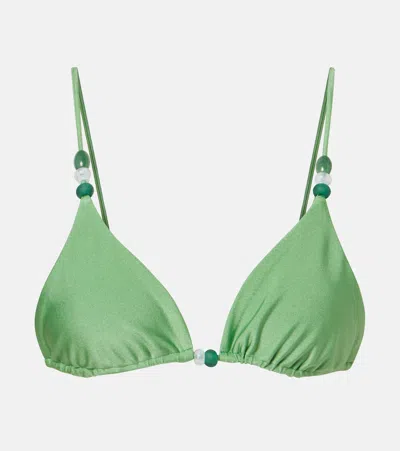 Jade Swim Via Beaded Triangle Bikini Top In Green
