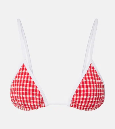 Jade Swim Via Gingham Bikini Top In Red