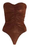 Jade Swim Yara Ruched Metallic Swimsuit In Brown