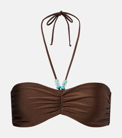 Jade Swim Zoe Beaded Ruched Bikini Top In Brown