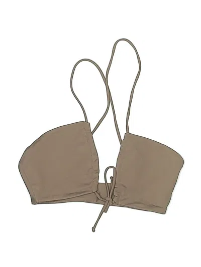 Pre-owned Jade Swimsuit Top Tan Solid Pattern Swimwear