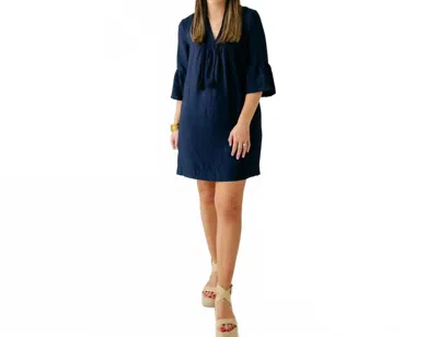 Jade Tam Bell Sleeve Dress In Navy In Blue