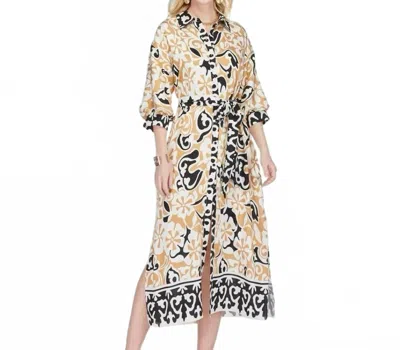 Jade The Isla Ethnic Border Maxi Shirt Dress In White/ Tan / Black In Multi