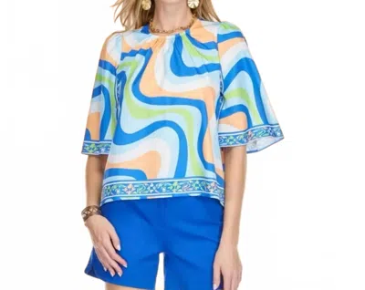Jade The Linna Wavely Border Bell Sleeve Top In Blue