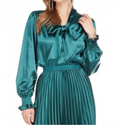 Jade Tie Bow Blouse In Teal In Multi