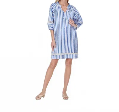 Jade Tie Neck Short Dress In Blue Stripe