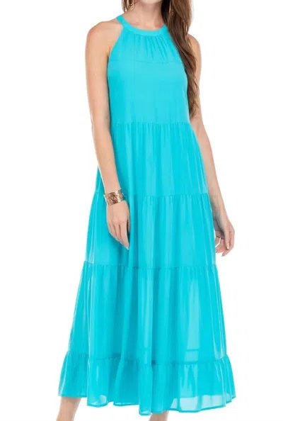 Jade Tiered Halter Maxi Dress In Turquoise In Blue