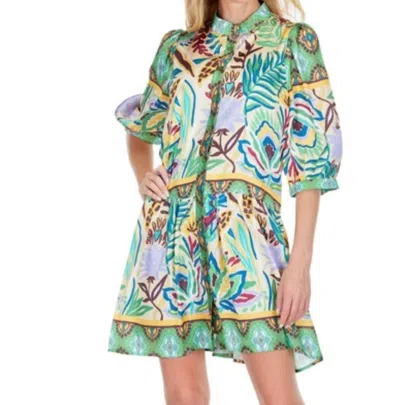 Jade Tiered Shirt Dress In Forest Broder In Multi