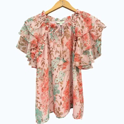 Jade Tiered Sleeve Ruffles Blouse In Pink Garden In Multi