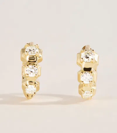 Jade Trau Mini Yellow Gold And Diamond Sophisticate Huggie Earrings