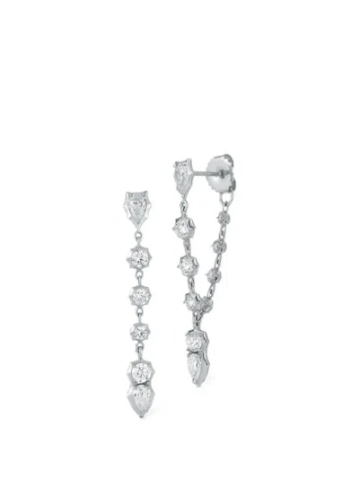 Jade Trau Poppy Diamond Loop Earrings In Silver