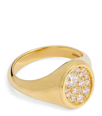 Jade Trau Yellow Gold And Diamond Forget Me Not Signet Ring