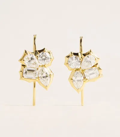 Jade Trau Yellow Gold And Diamond Poppy Hook Earrings