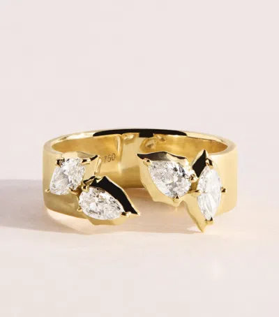 Jade Trau Yellow Gold And Diamond Poppy Open Band Ring