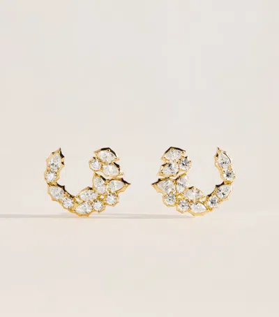 Jade Trau Yellow Gold And Diamond Posey Crescent Earrings