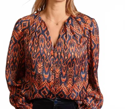 Jade Tribal Print Blouse In Metallic Rust In Orange