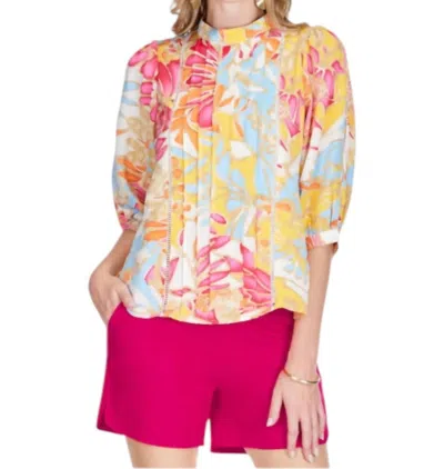 Jade Trim & Pleats Top In Island Breeze In Multi