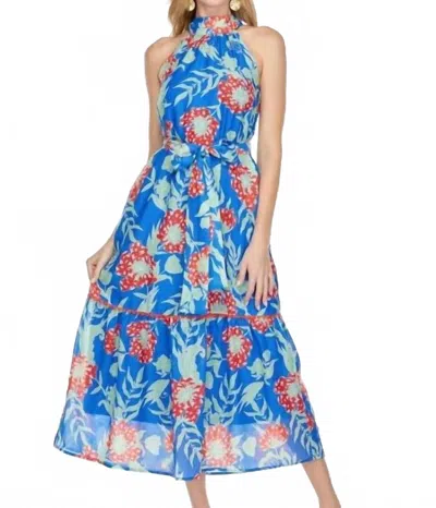 Jade Trimmed Halter Maxi Dress In Royal Red In Grey