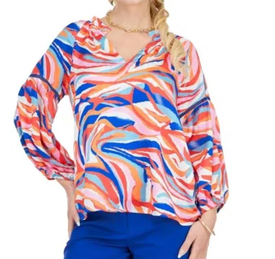 Jade Trimmed Peasant Top In Cosw Color Swirl In Multi