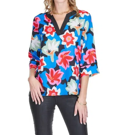 Jade Trimmed Tunic In Dynamic Blossoms In Blue