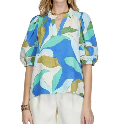 Jade Tropical Placket Top In Tropical Leaves In Multi