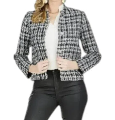 Jade Tweed Stand Color Crop Jacket In Black/white In Gray